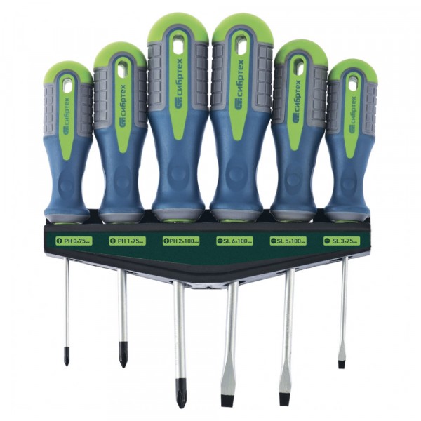 Фото Набор отверток 6шт sl/ph, crv, 3-компонентная рукоятка antislip fusion сибртех 13374