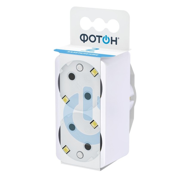 Фото Разветвитель электрический (двойник) фотон ам 16-2е, 16а, с заземлением