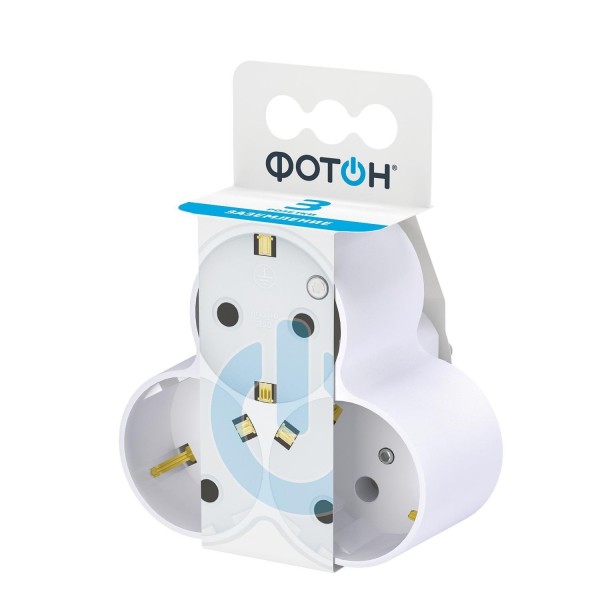 Фото Разветвитель электрический (тройник) фотон ам 16-3е, 16а, с заземлением