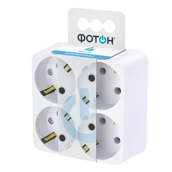 Фото Разветвитель электрический (четверник) фотон ам 16-4е,16а, с заземлением