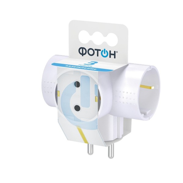 Фото Разветвитель электрический (тройник, т-обр.) фотон ам 16-3те, 16а, с заземлением