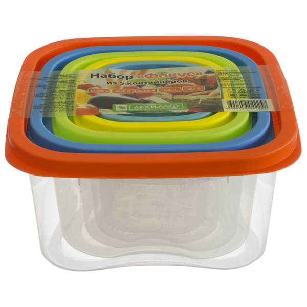 Фото Набор контейнеров фокус 5шт 0.23л/0.4л/0.73л/1.3л/2.1л архимед пластик р2040