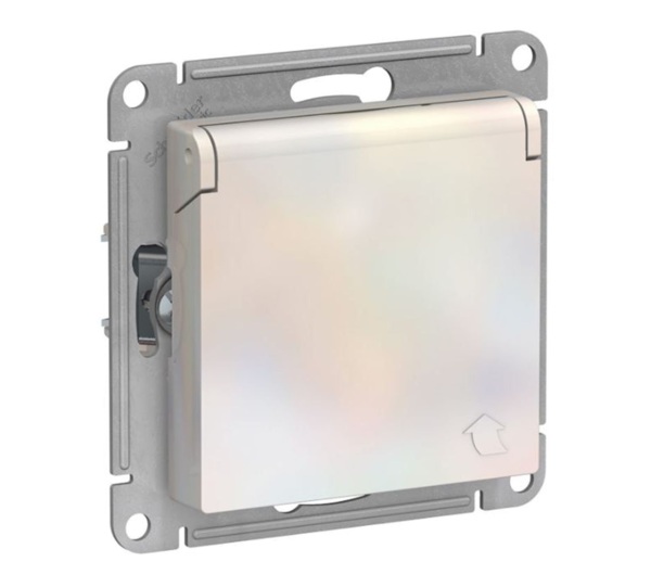 розетка штепсельная (жемчуг, 1 пост, с/з, с крышкой, со шторкой) se atlasdesign atn000446