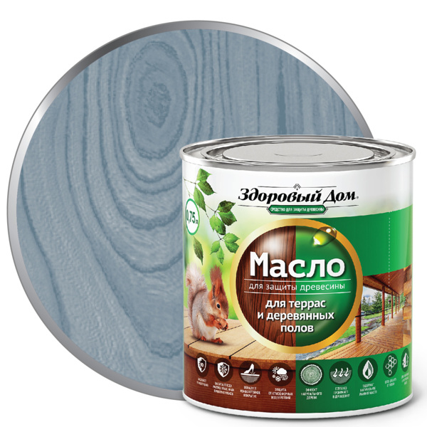 Фото Масло для террас и деревянных полов здоровый дом серо-голубое 0,75л л-с