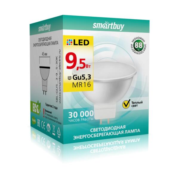 

лампа светодиодная smartbuy led sbl-gu5_3-9_5-30k gx5.3 дисковая 9.5вт 3000к