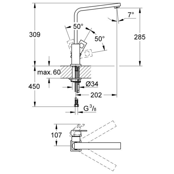 

смеситель для кухни однорычажный grohe eurocube 31255dc0