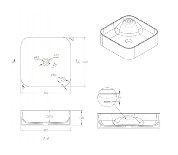 

раковина накладная bravat source 43x43 c22238w-1-eng