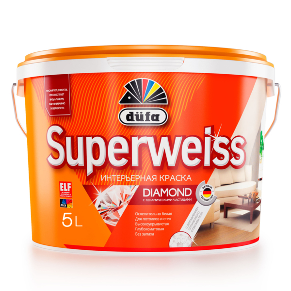 Фото Краска dufa superweiss rd4 акриловая для стен и потолков ослепительно белая 5л