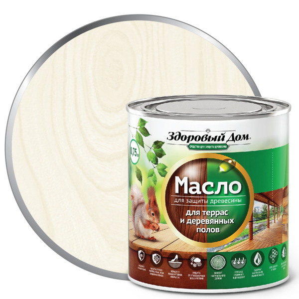 Фото Масло для террас и деревянных полов здоровый дом белое 0,75л л-с