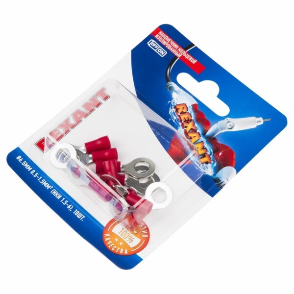 Фото Наконечник кольцевой изолированный (нки) 0.5-1.5мм2, d=6,5мм (10шт), rexant 06-0415-a