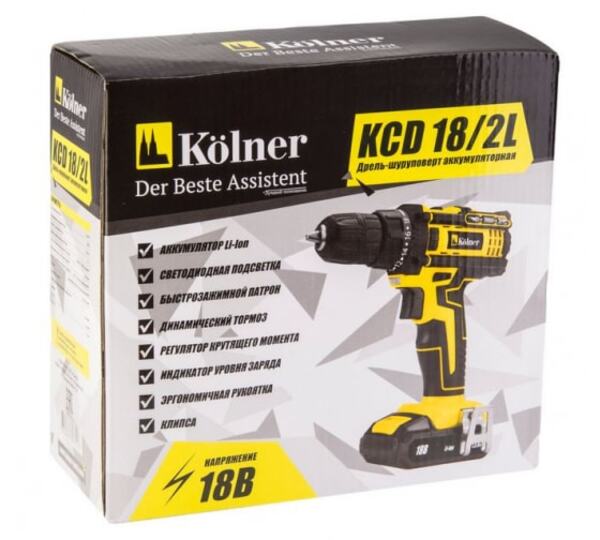 дрель аккумуляторная kolner kcd 182l li-ion18в1х15ач 2 скорости 0-400 0-1450обмин 29нм