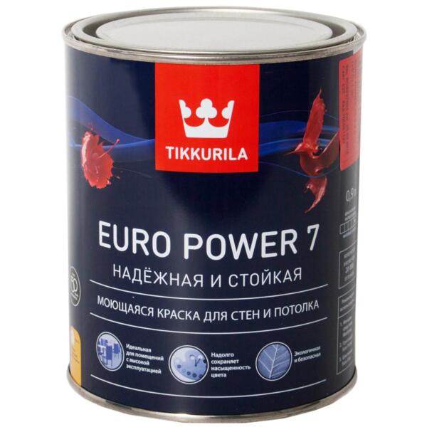 

краска tikkurila euro power 7 база a белая мат. 0,9л