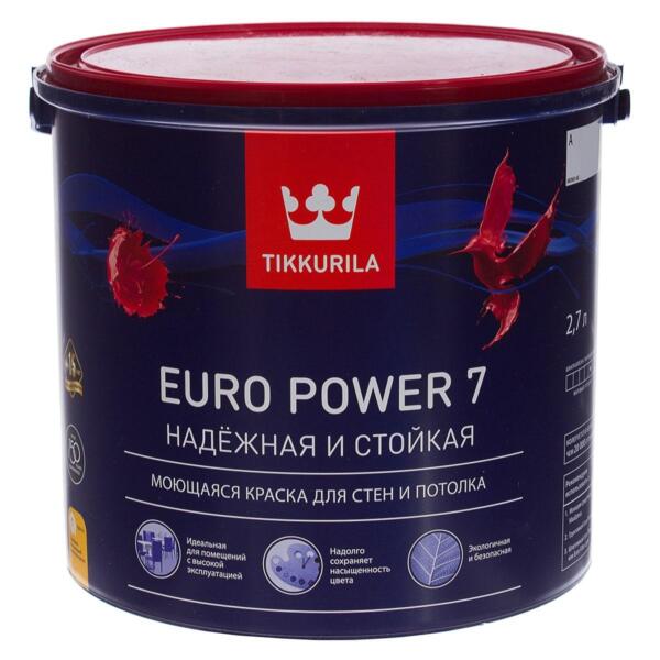 

краска tikkurila euro power 7 база a белая мат. 2,7л