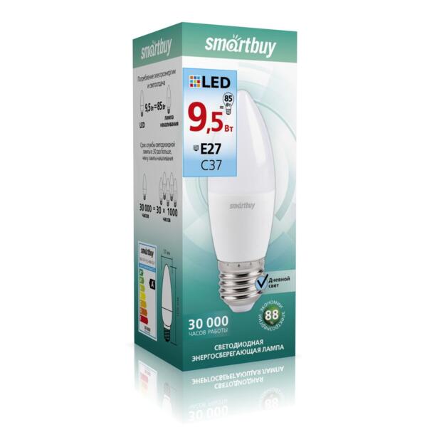 

лампа светодиодная smartbuy led sbl-c37-9_5-30k-e27 е27 свеча 9.5вт 4000к