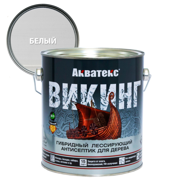 Фото Антисептик акватекс викинг для дерева белый 2,5л