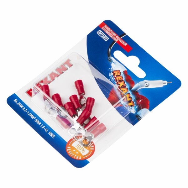 Фото Наконечник кольцевой изолированный (нки) 0.5-1.5мм2, d=4,3мм (10шт), rexant 06-0414-a