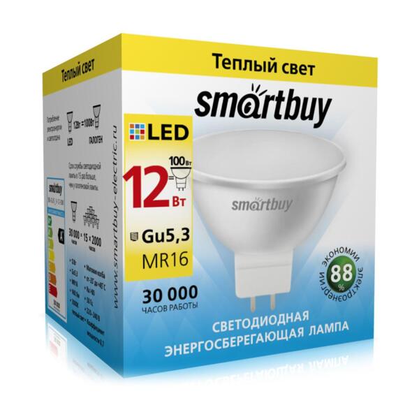 

лампа светодиодная smartbuy led sbl-gu5_3-12-30k gu5.3 капсульная 12вт 3000к