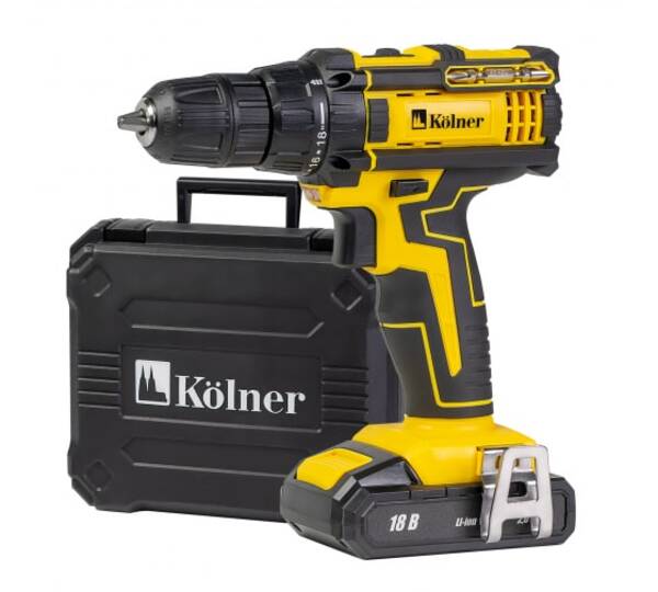 дрель аккумуляторная kolner kcd 182lс 18в 2ач li-lon 10мм 2 аккум и кейс кн18-2лц