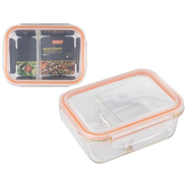 Фото Контейнер с крышкой 1000мл gusto mallony 2 секции жаропрочное стекло с защёлками mallony 008677