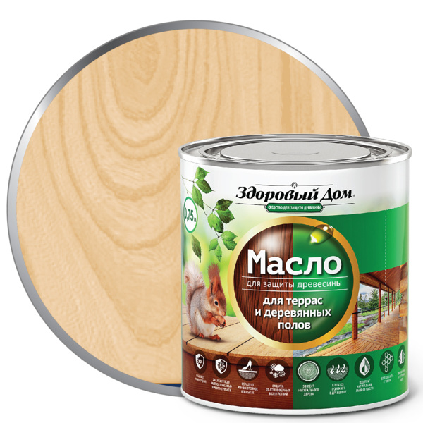 Фото Масло для террас и деревянных полов здоровый дом бесцветное 0,75л л-с