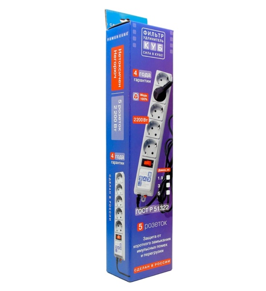 

фильтр сетевой power cube b 1,9 м 5 розеток (серый) 10а/2,2квт spg-b-6
