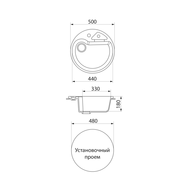 Фото Мойка кухонная мраморная greenstone 50x50 grs-08k-308 черный