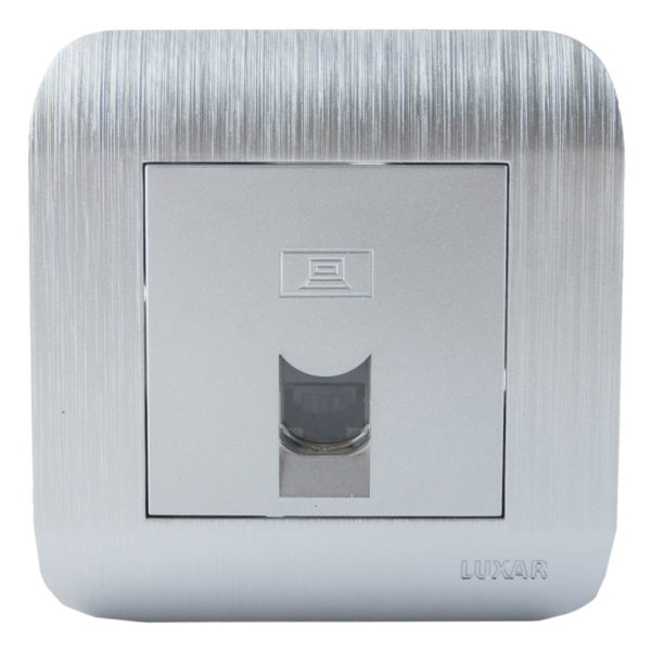 Розетка компьютерная rj-45 (серебро, 1 пост, с рамкой) luxar deco 10.045.03