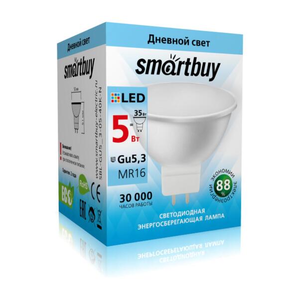 

лампа светодиодная smartbuy led sbl-gu5_3-05-40k-n gu5.3 дисковая 5вт 4000к