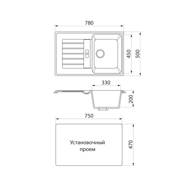 Фото Мойка кухонная мраморная greenstone 78x50 grs-24-308 черный