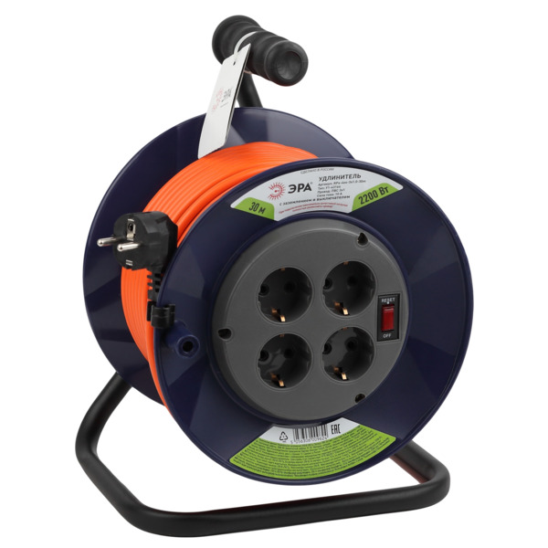 Фото Удлинитель силовой на катушке (30м, 4 розетки, с/з, 10а, 2200вт) эра б0046847