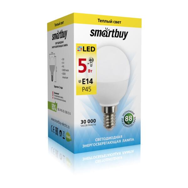 

лампа светодиодная smartbuy led sbl-p45-05-40k-e14 е14 шар 5вт 4000к