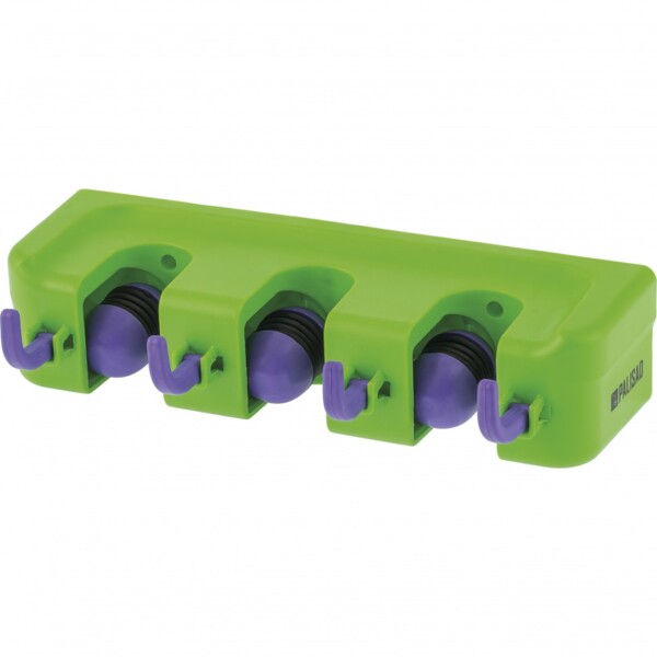 Фото Пластиковый настенный держатель для садово-огородного инструмента, 3 ячейки, 4 крюка// palisad