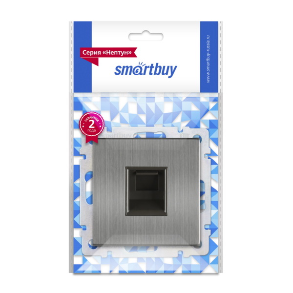Фото Розетка компьютерная rj-45 (серый никель, 1 пост) smartbuy нептун sbe-05gn-s1-rj