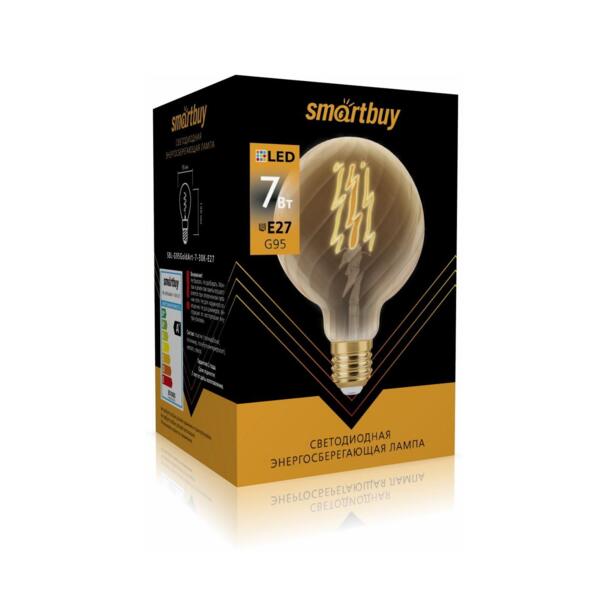 

лампа светодиодная smartbuy led sbl-g95goldart-7-30k-e27 е27 груша 7вт 3000к