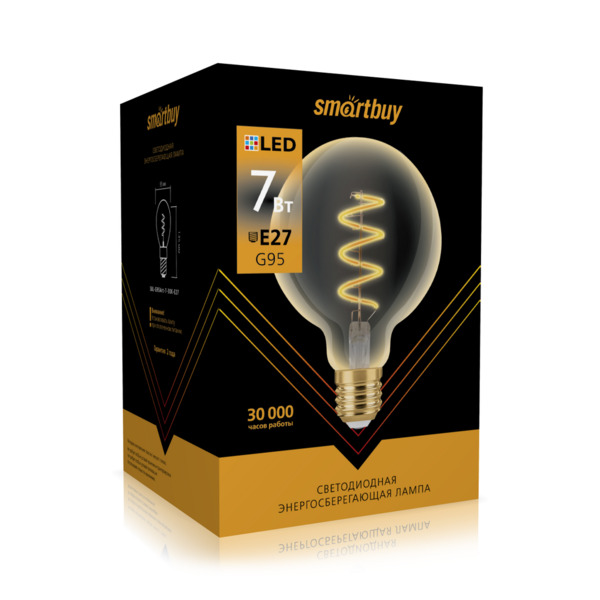 

лампа светодиодная smartbuy led sbl-g95art-7-30k-e27 е27 груша 7вт 3000к