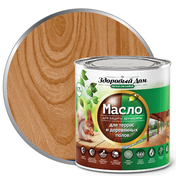 Фото Масло для террас и деревянных полов здоровый дом тик 0,75л л-с
