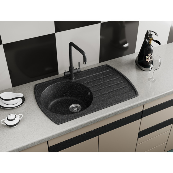 Фото Мойка кухонная мраморная greenstone 77x50 grs-23-309 темно-серый