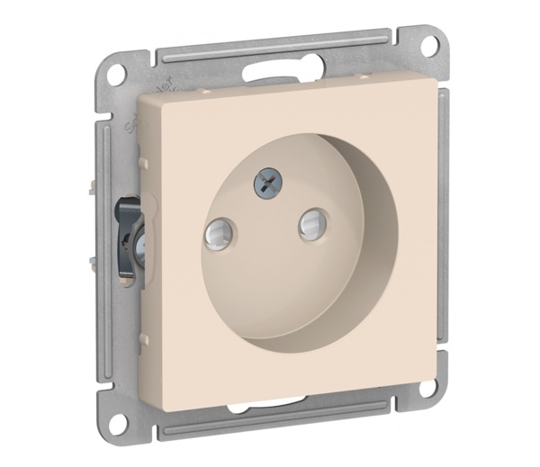 Фото Розетка atlasdesign без заземления со шторками 16а механизм бежевый atn000249