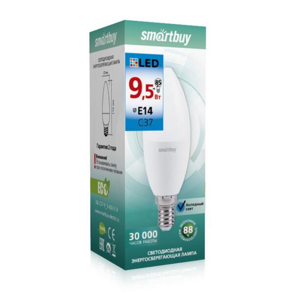 

лампа светодиодная smartbuy led sbl-c37-9_5-60k-e14 е14 свеча 9.5вт 6000к