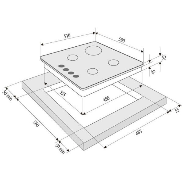 варочная поверхность (газовая, встраиваемая, 60 см, 4конф.) krona ortica ка-00000920