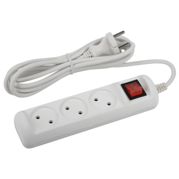 Фото Удлинитель бытовой (1,5м, 3 гнезда, с выкл., 10а, б/з, белый) эра u-3s-1,5m-2x1