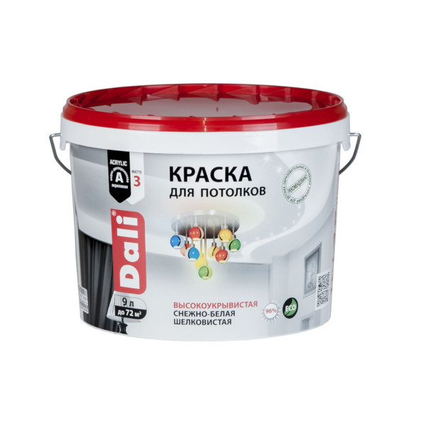 Фото Краска dali для потолков белая матовая база а 9л