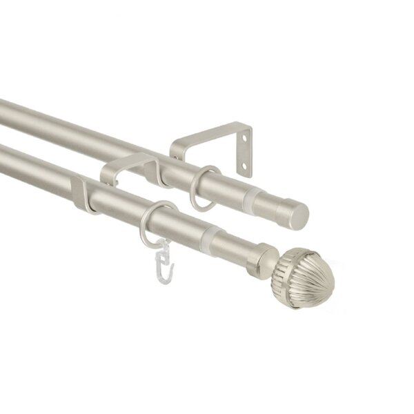 Фото Карниз телескоп эскар 16/19мм 160-320см двухрядный матовый никель, наконечник орех 3332161947551