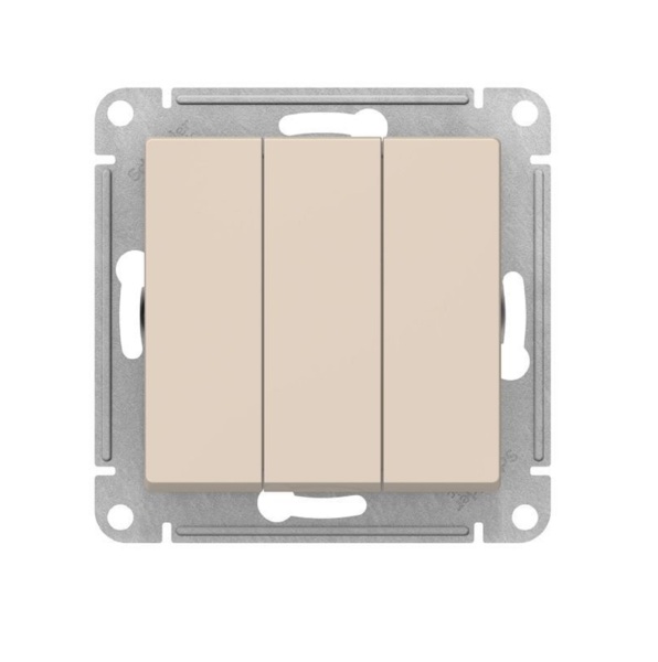 Фото Выключатель 3-клавишный atlasdesign сх.1+1+1 10ах механизм бежевый atn000231