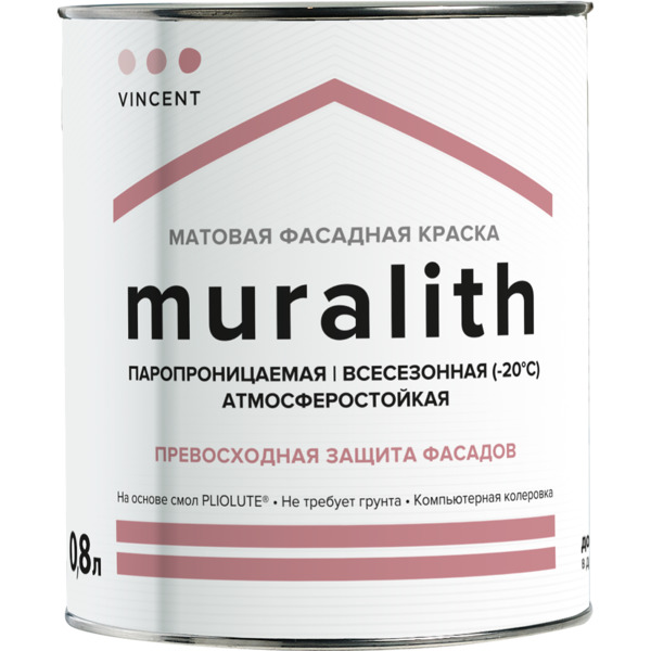 Фото Краска vincent f-1 muralith фасадная 0,8л