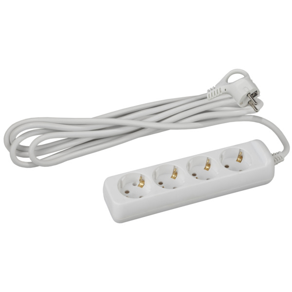 Фото Удлинитель бытовой (3м, 4 гнезда, 16а, с/з, белый) эра u-4e-3m-3x1