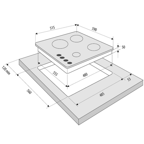 варочная поверхность (газовая, встраиваемая, 60 см, 4конф.) krona ardente ка-00002179
