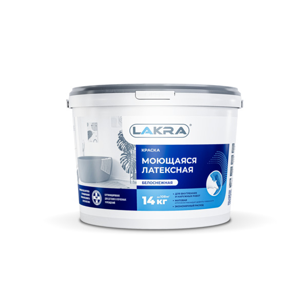 Фото Краска лакра интерьерная акриловая моющаяся белоснежная 14кг
