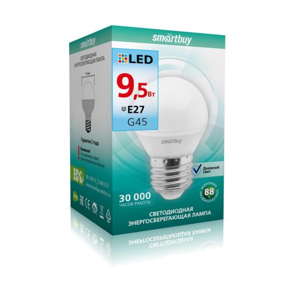 

лампа светодиодная smartbuy led sbl-g45-9_5-40k-e27 е27 шар 9.5вт 4000к