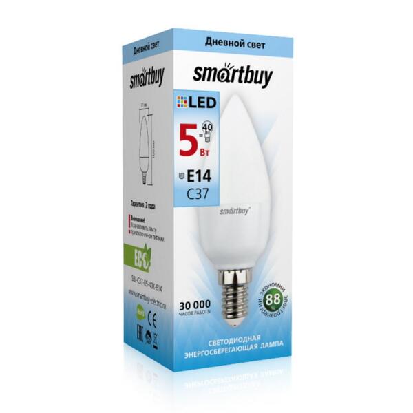 

лампа светодиодная smartbuy led sbl-c37-05-40k-e14 е14 свеча 5вт 4000к